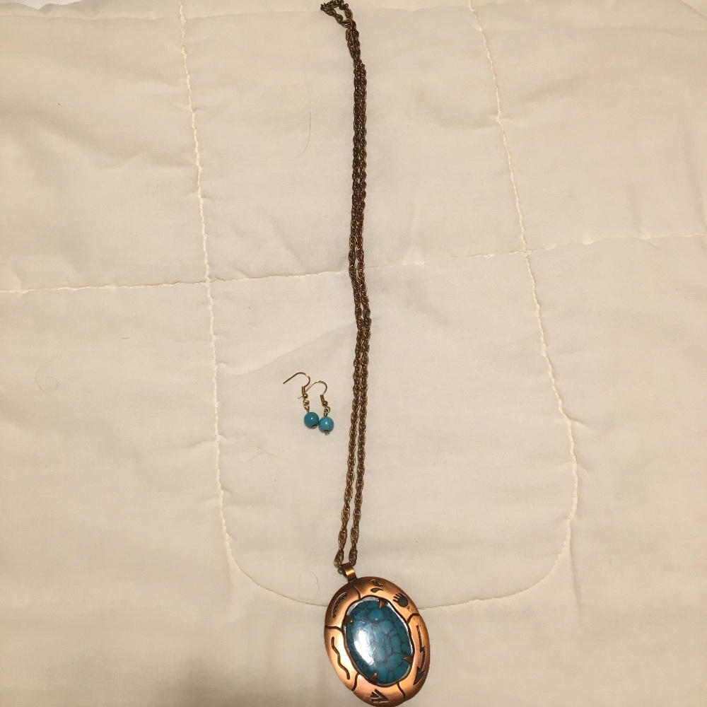 Turquoise copper necklace and earrings set